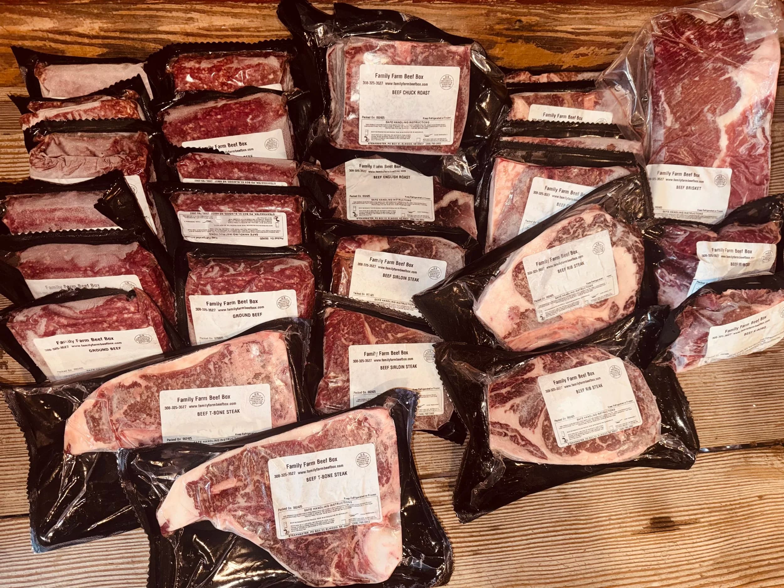 Packaged farm beef box for local meat pickups in Maine.