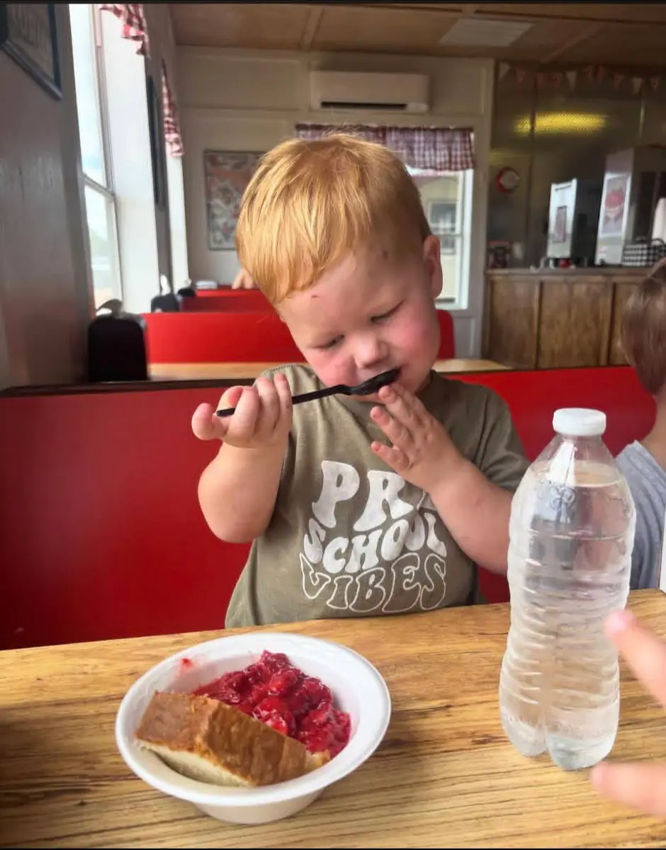Strawberry shortcake at a farm stand during Maine strawberry season.