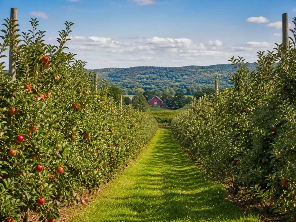 Seasonal farm scene for Farms Near Littleton and Franconia: North Country Farm Stores, Maple, Trees, and Scenic Stops.